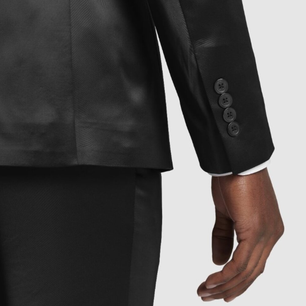 NEW - FULL SUIT - 42R Jacket 34 x 32 Pants Egara BLACK Shiny Suit Skinny Fit - Picture 5 of 7